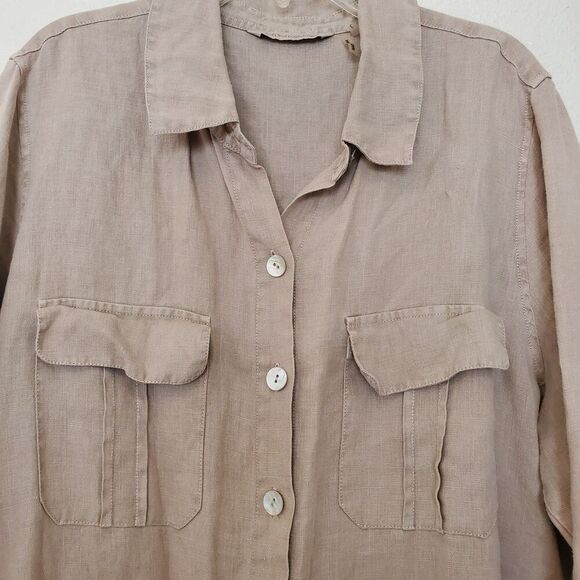 Soft Surroundings Linen Tunic Top Womens Size L Feminine Lagenlook Button Down - Picture 2 of 16